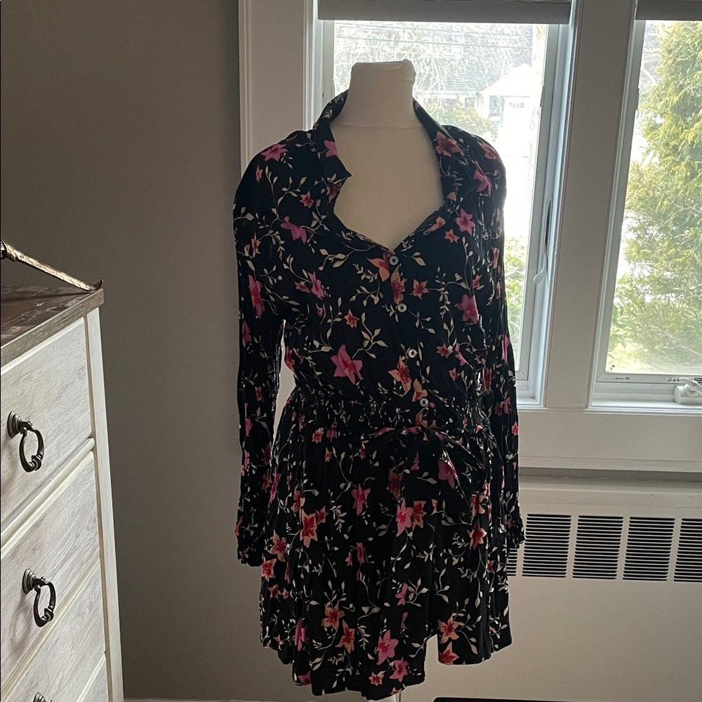 Floral Black and Pink Women's Dress